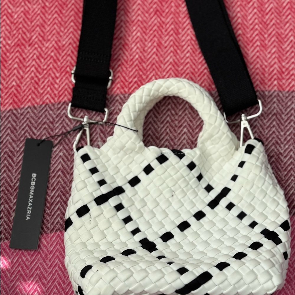 BCBGMaxAzria Black and White Woven Crossbody Bag
